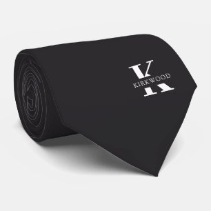 Cravate Monogramme élégant gris charbon + Nom   Deux côtés