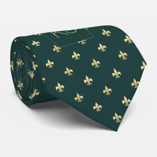 Cravate Monogramme élégant luxe vert foncé or