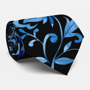 Cravate Monogramme Élégant Motif Floral Bleu Vintage