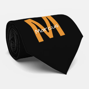 Cravate Monogramme Élégant Noir Orange