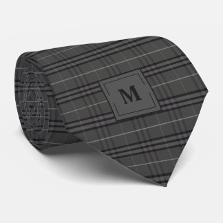 Cravate Monogramme en gris foncé et en plaid noir