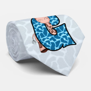 Cravate Monogramme Enfants "G"   Giraffe bleue et Brown