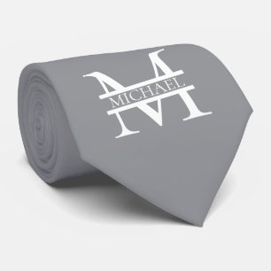Cravate Monogramme et nom de gris élégant personnalisé