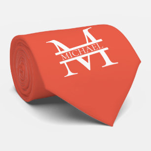 Cravate Monogramme et nom d'orange élégant personnalisé
