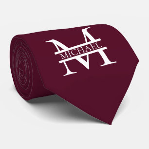 Cravate Monogramme et nom Elegant Bourgogne Personnalisé