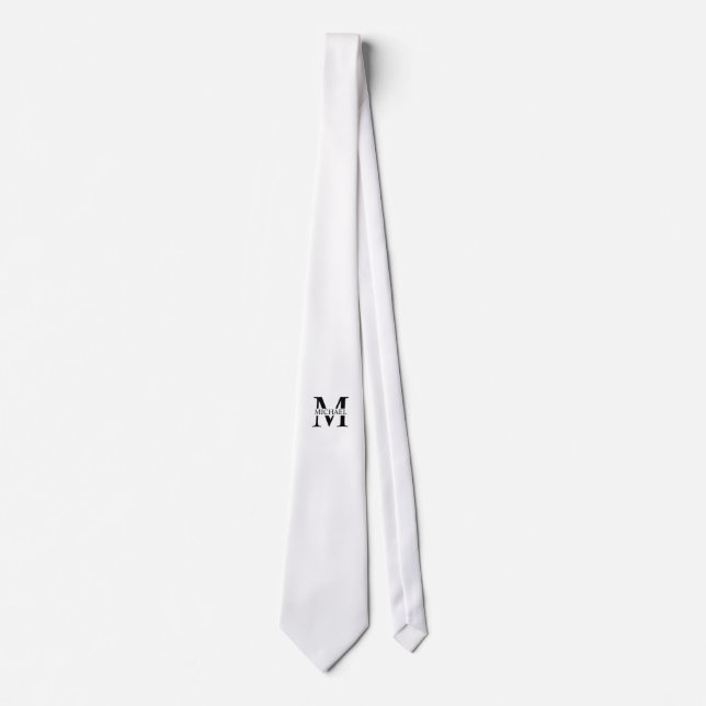 Cravate Monogramme et nom personnalisés blancs (Devant)