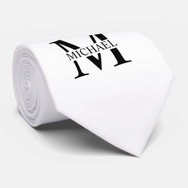 Cravate Monogramme et nom personnalisés blancs (Roulé)