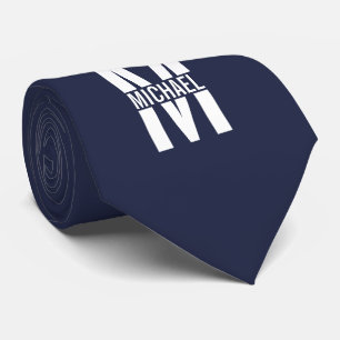 Cravate Monogramme et nom personnalisés bleu marine