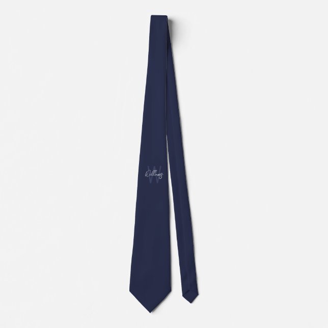 Cravate Monogramme et nom personnalisés de Navy Blue Scrip (Devant)