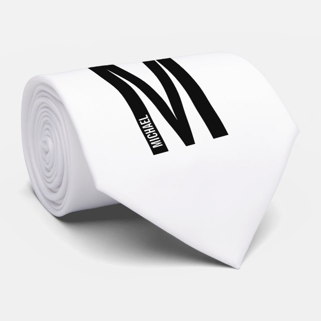 Cravate Monogramme et nom personnalisés gras modernes (Roulé)