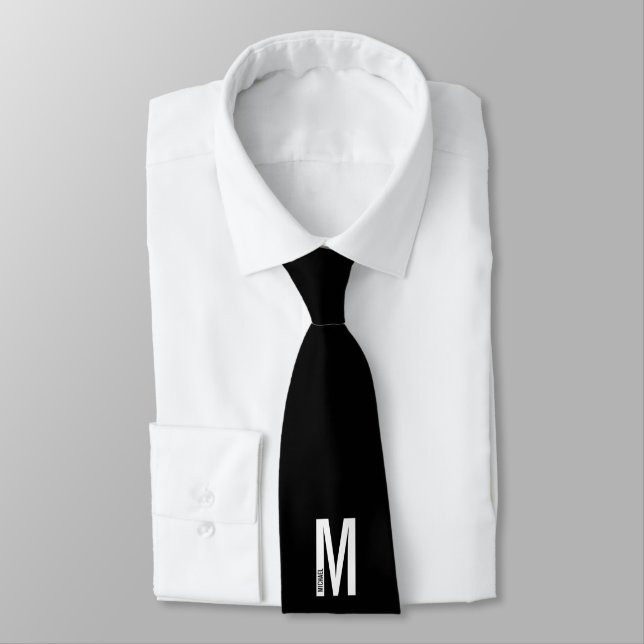 Cravate Monogramme et nom personnalisés gras modernes (Attaché)