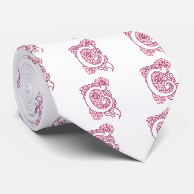 Cravate Monogramme floral Art Nouveau C (Roulé)