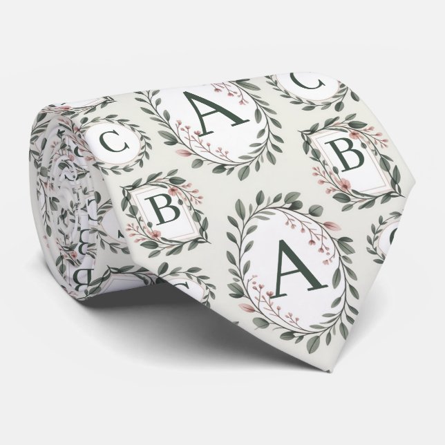 Cravate Monogramme Floral Personnalisé (Roulé)