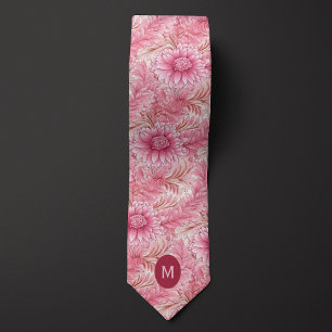 Cravate Monogramme Floral Rose