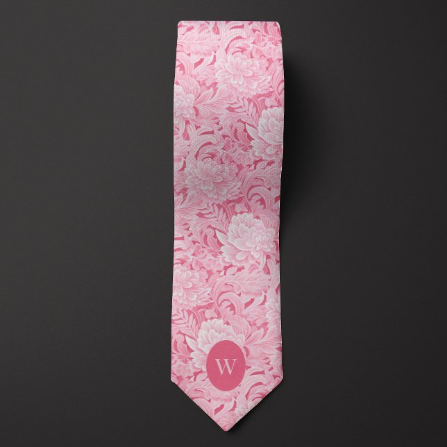 Cravate Monogramme floral rose pâle (Créateur téléchargé)