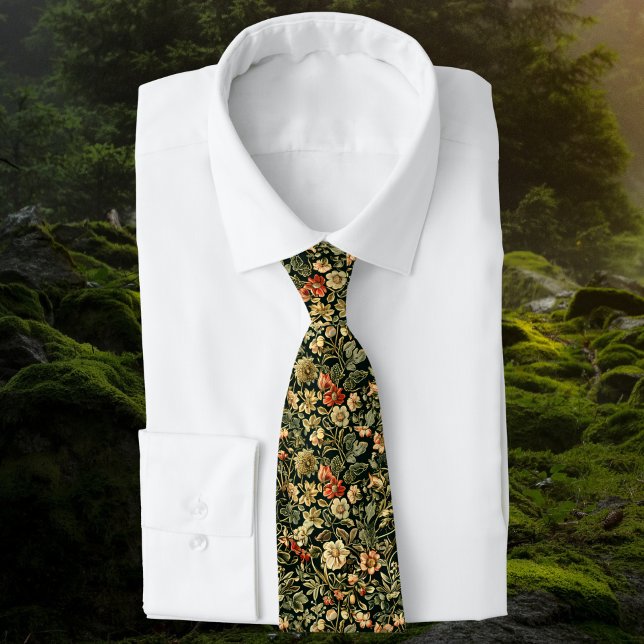 Cravate Monogramme floral vert inspiré de William Morris (Créateur téléchargé)