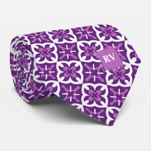 Cravate Monogramme géométrique violet et rose