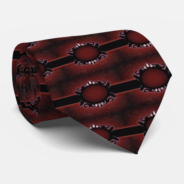 Cravate monogramme gothique noir et rouge steampunk (Roulé)