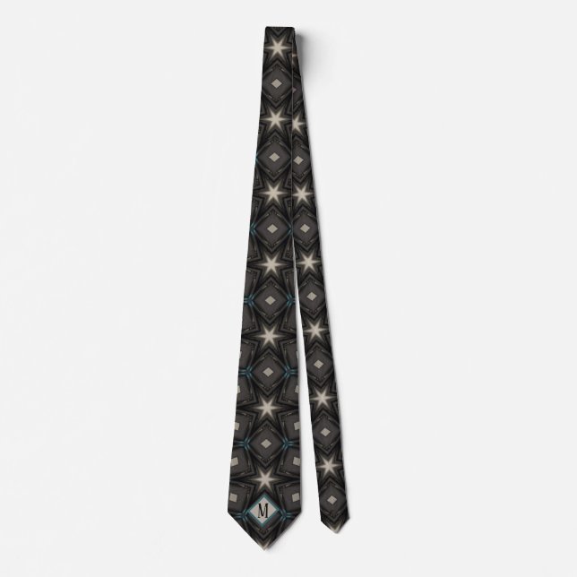 Cravate Monogramme Gris & Black Star Design Motif unique (Devant)