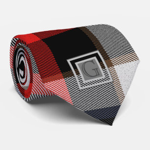 Cravate Monogramme Groomsmans Best Man Red Grey Tartan Bla