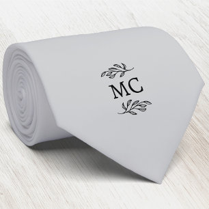 Cravate Monogramme Initial Blason Feuille Botanique Gris A