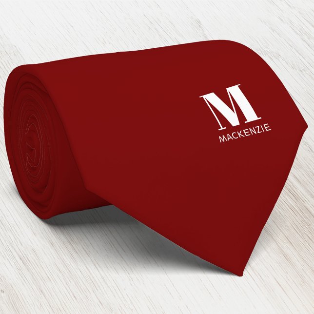Cravate Monogramme Initial Blason Personnalisé Rouge Bourg (Simple modern minimalist monogram initial name crest neck tie)