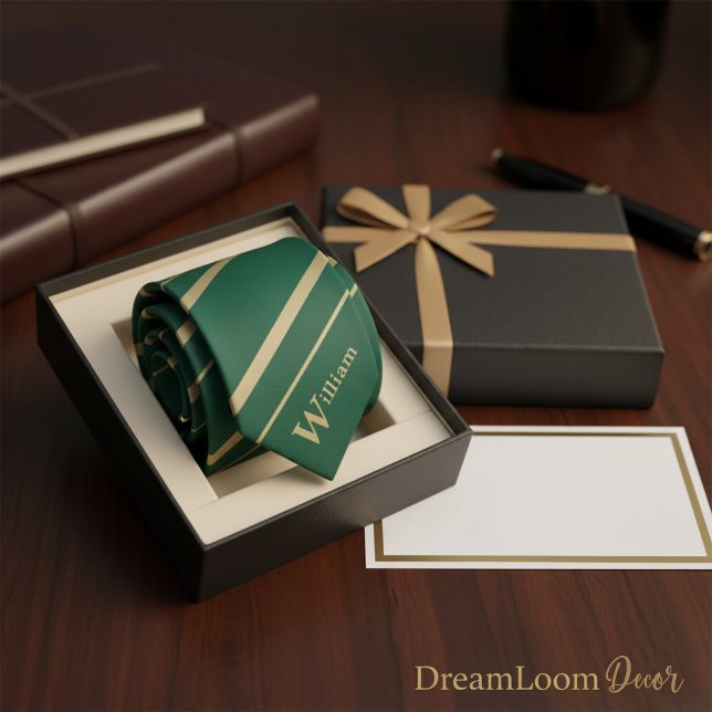 Cravate Monogramme initial personnalisé avec rayure verte  (Créateur téléchargé)