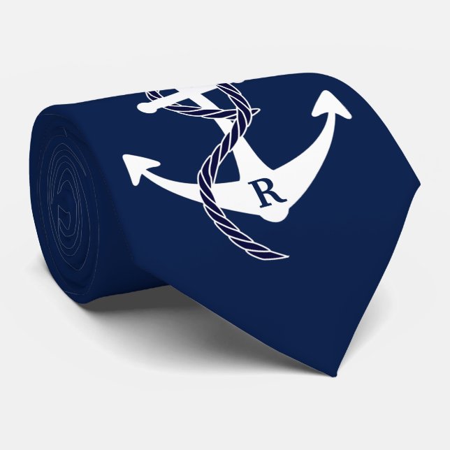 Cravate Monogramme initial personnalisé par Ancre nautique (Roulé)