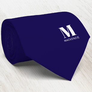 Cravate Monogramme Initiale Blason Personnalisé Bleu Marin