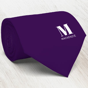 Cravate Monogramme Initiale Blason Personnalisé Violet