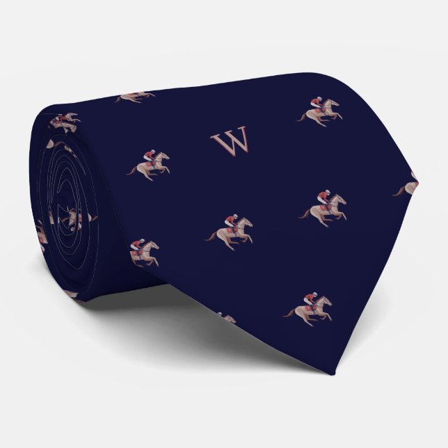 Cravate Monogramme initiale bleu de l'entraîneur de jockey (Roulé)