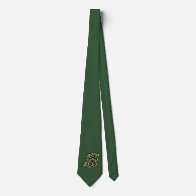 Cravate Monogramme Initiale E Marguerites Art Vert  (Devant)