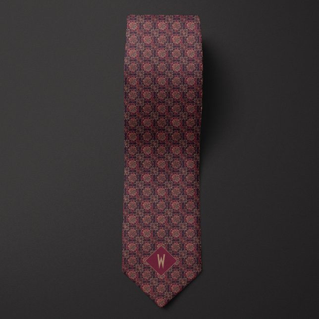 Cravate Monogramme Mandala Bourguignon et Or Élégant (Créateur téléchargé)