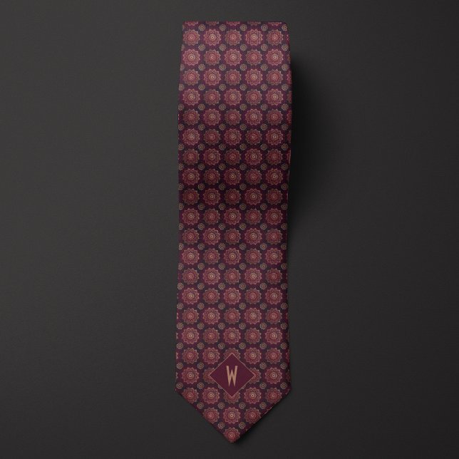 Cravate Monogramme Mandala de Bourgogne et Or Brillants (Créateur téléchargé)