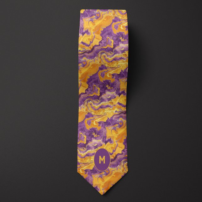 Cravate Monogramme marbré jaune et violet (Créateur téléchargé)