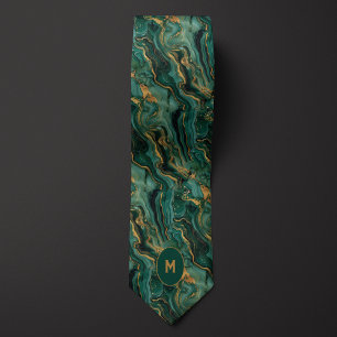 Cravate Monogramme marbré vert et or