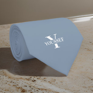 Cravate Monogramme minimaliste bleu poussiéreux