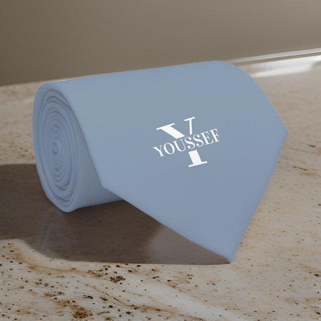 Cravate Monogramme minimaliste bleu poussiéreux (Créateur téléchargé)