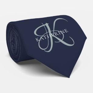 Cravate Monogramme moderne élégant Script Marine Bleu