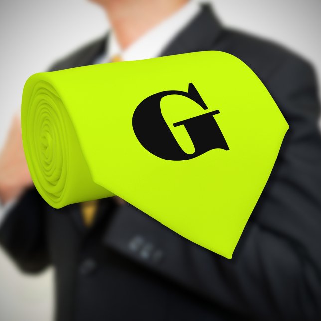 Cravate Monogramme moderne noir | Neon Lime jaune (Créateur téléchargé)