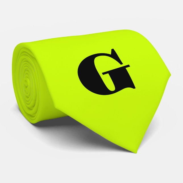 Cravate Monogramme moderne noir | Neon Lime jaune (Roulé)