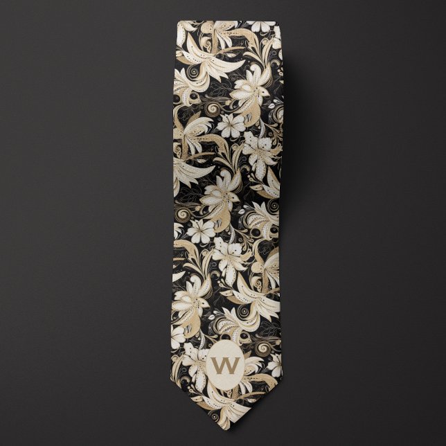 Cravate Monogramme noir, blanc et taupe (Créateur téléchargé)