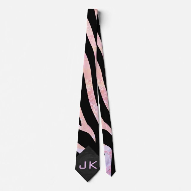 Cravate Monogramme noir et rose Zebra (Devant)