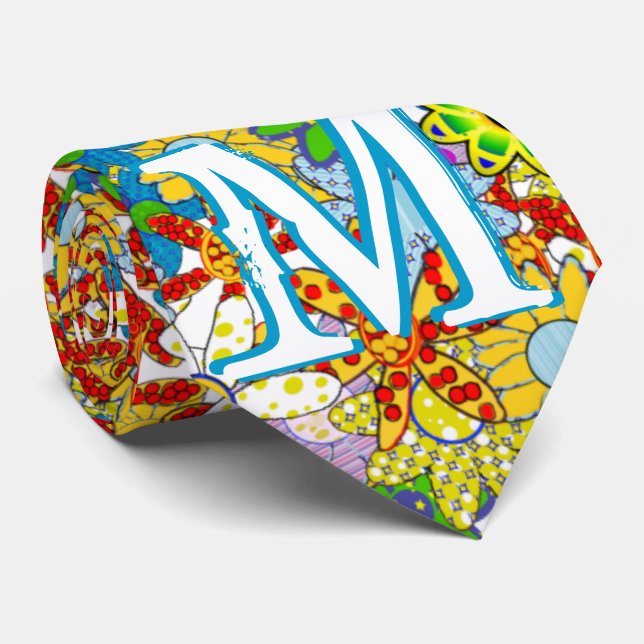 Cravate Monogramme ou nom personnalisé Motif floral (Roulé)