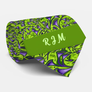 Cravate Monogramme Paisley verte et violette
