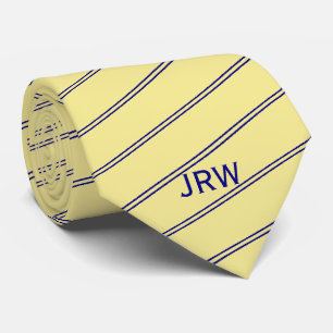 Cravate Monogramme personnalisé Jaune et Bleu rayé