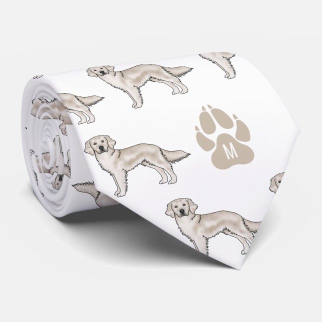 Cravate Monogramme personnalisé Motif crème Golden Retriev (Roulé)