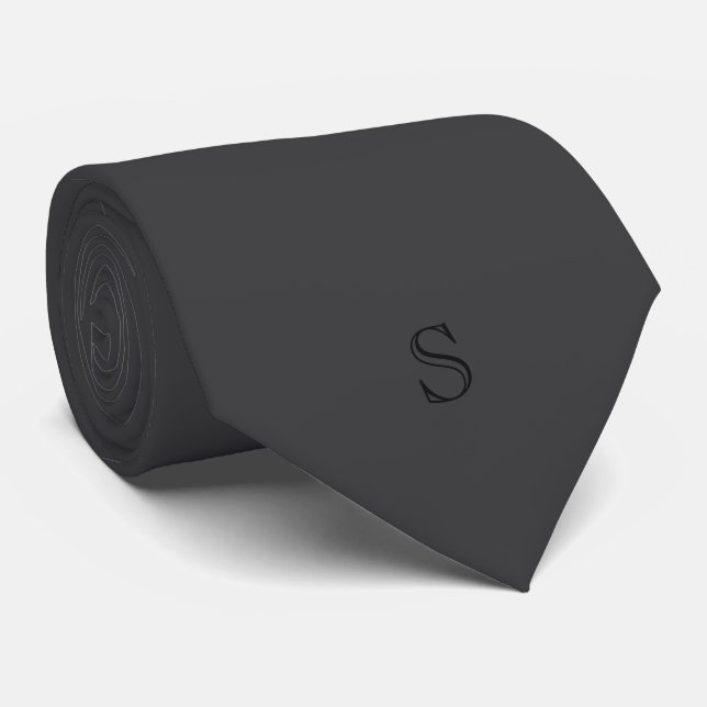 Cravate Monogramme Personnalisé Noir Charbon Gris (Roulé)