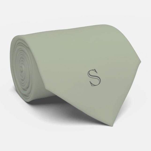 Cravate Monogramme Personnalisé Vert Olive Noir (Roulé)