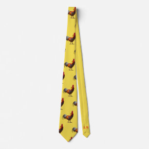 Cravate Monogramme Rooster poulet amusant Jaune Jaune